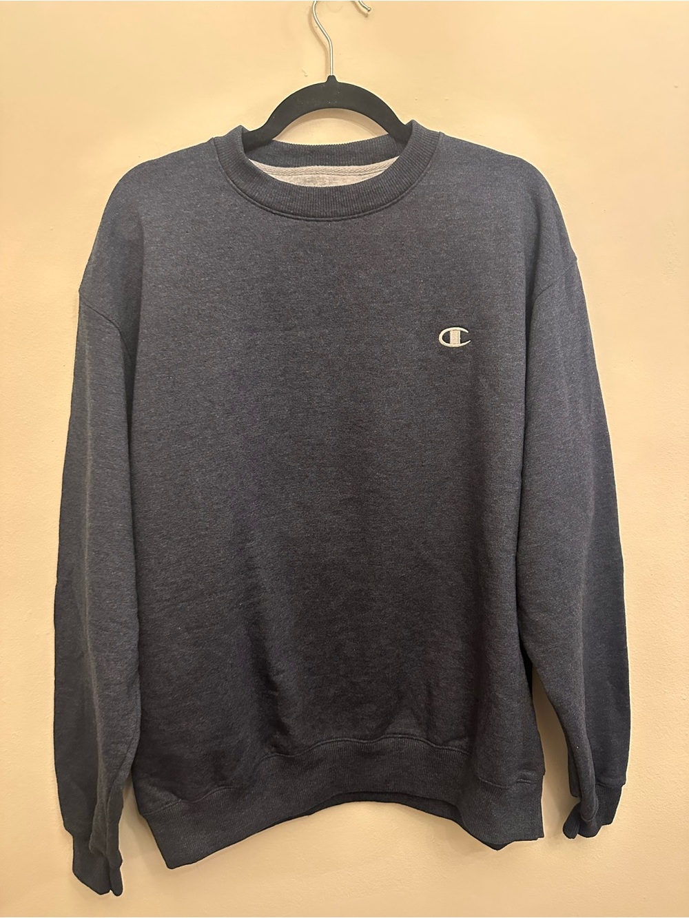 Champion Eco Authentic L Navy Blue Fleece Crewneck Sweatshirt C Logo Warm Comfy